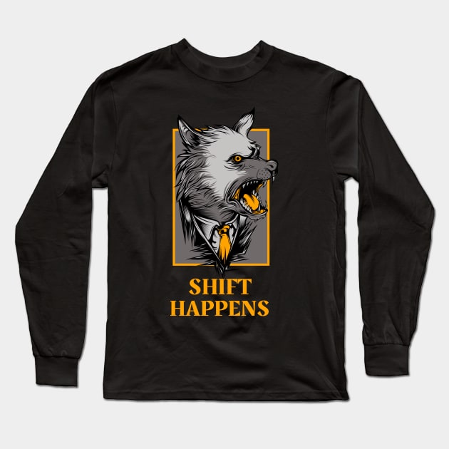 Shift Happens Wolf In a Suit Design Long Sleeve T-Shirt by Figmenter